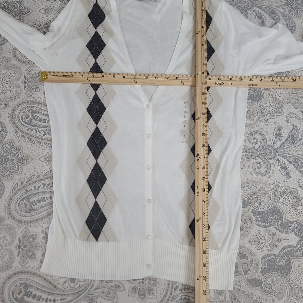 Old Navy Y2K women's cardigan white Argyle NWT Size Large Light academia Preppy - Picture 6 of 9